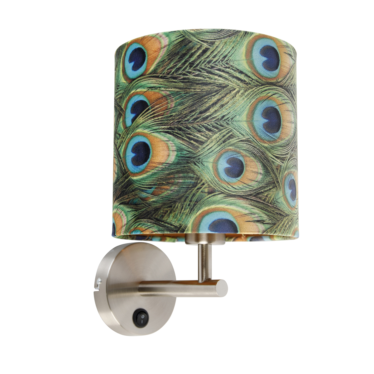 Levně Botonická nástěnná lampa ocel s velurovým odstínem páv - Combi