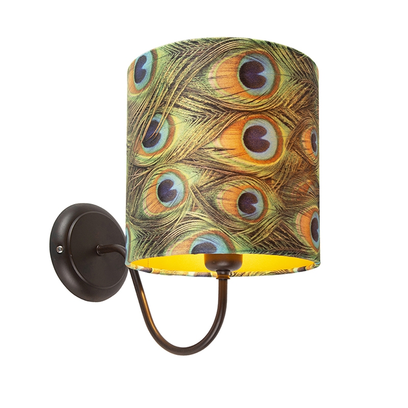 Vintage wandlamp bruin met velours kap pauw - Combi Classic Vintage wandlamp bruin met velours kap pauw - Combi Classic