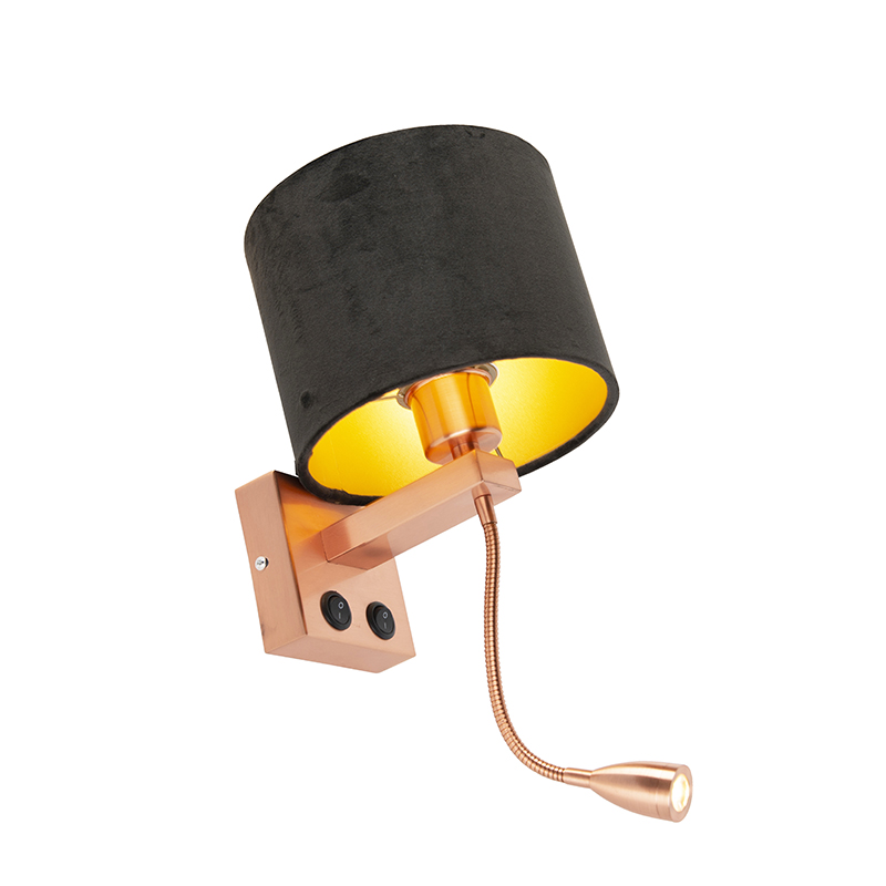 Moderne Wandleuchte Kupfer mit Schirm Velours schwarz - Brescia