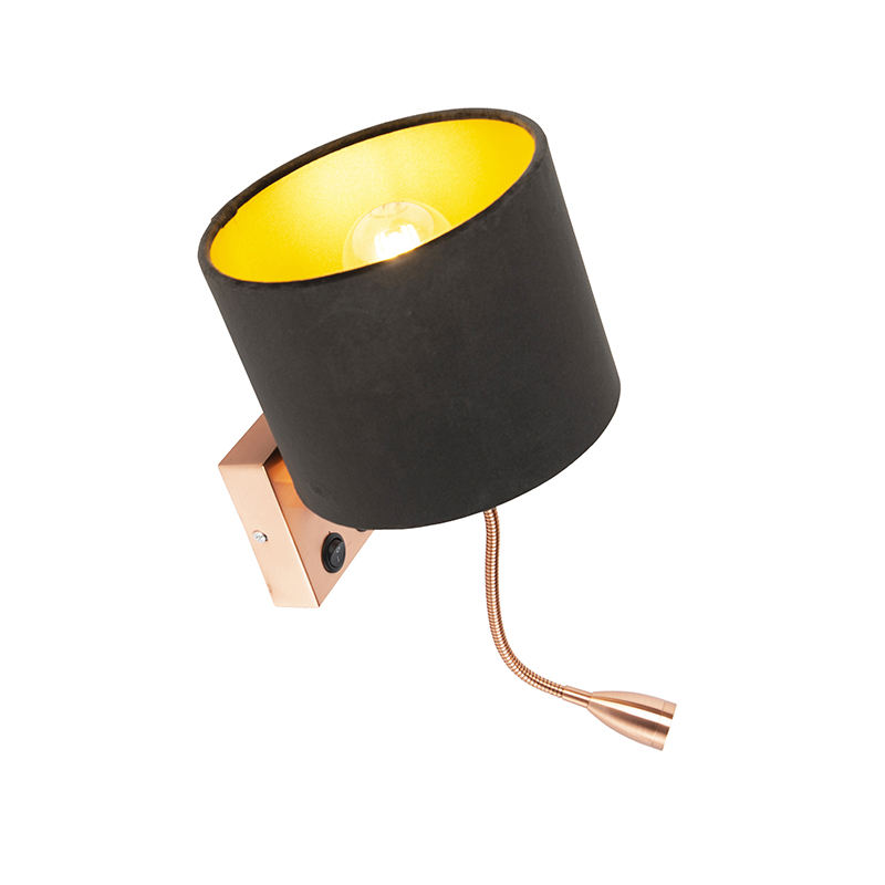 Moderne Wandleuchte Kupfer mit Schirm Velours schwarz - Brescia