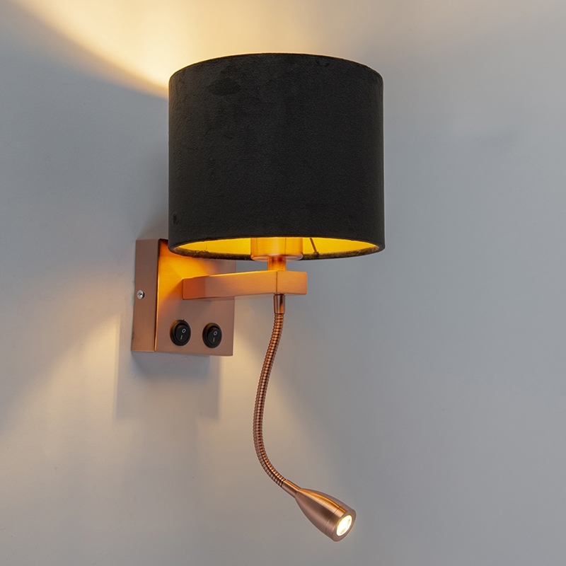 Moderne Wandleuchte Kupfer mit Schirm Velours schwarz - Brescia