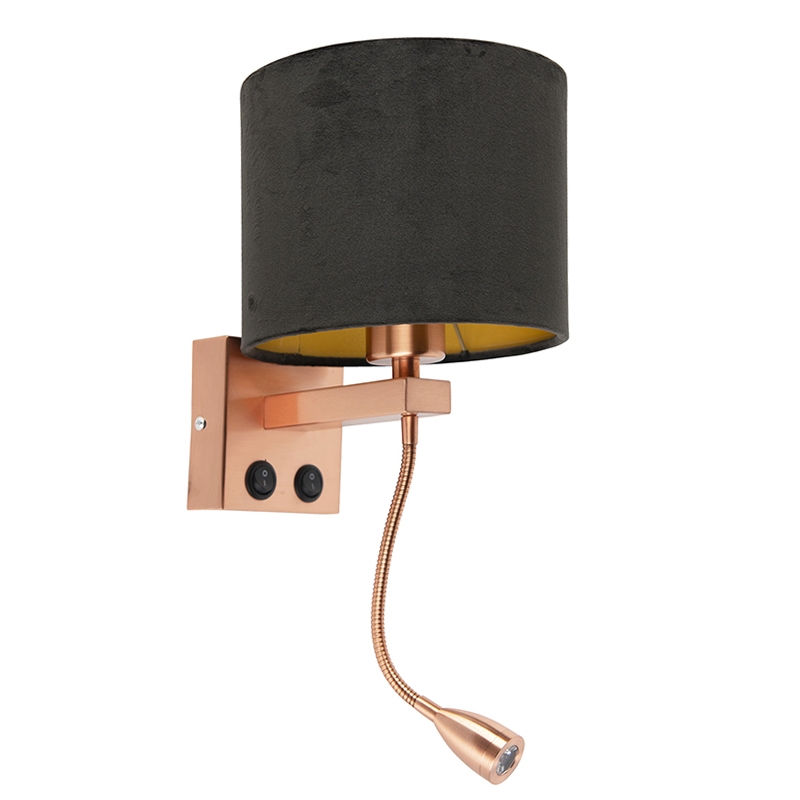Moderne Wandleuchte Kupfer mit Schirm Velours schwarz - Brescia