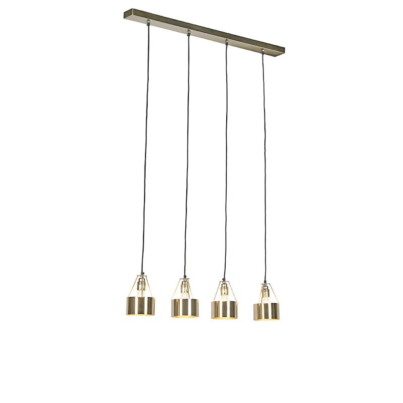 Vintage závesná lampa 4-svetlá na mosadznom lúči - Willow