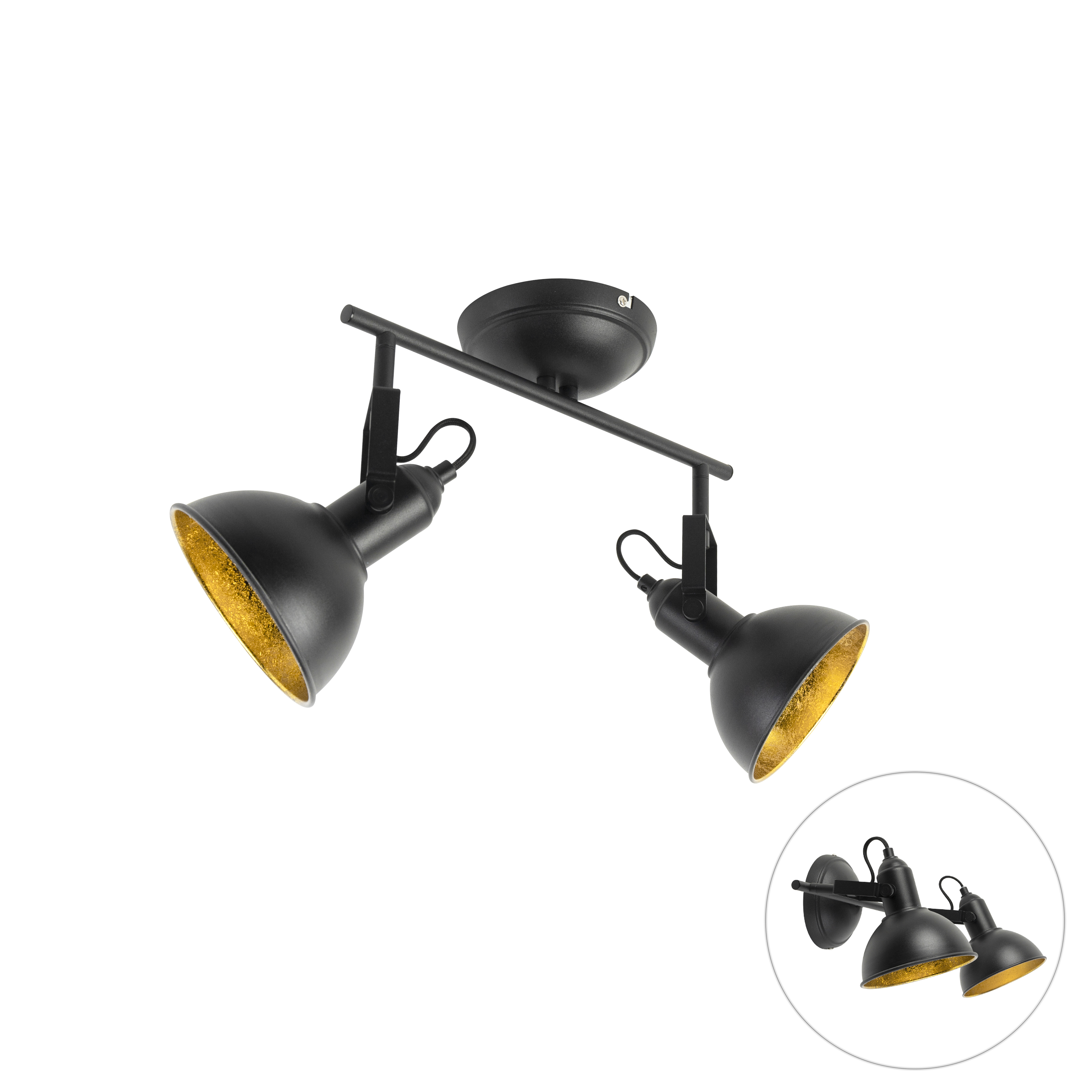 Priemyselná bodová čierna so zlatými 2-svetlami - Tommy