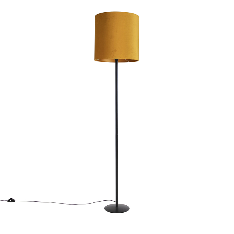 Fekete állólámpa velúr árnyalatú okkerrel, arannyal 40 cm - Simplo