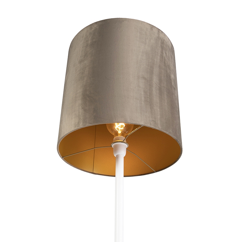 lampe d'alimentation blanche avec abat-jour taupe et intérieur doré 40 cm - simplo