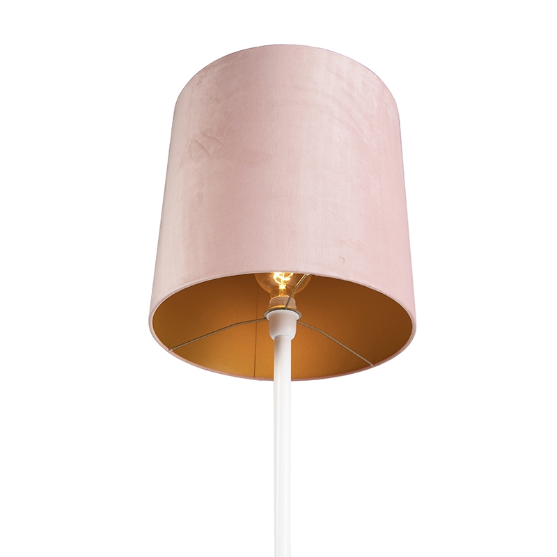 lampadaire romantique blanc avec abat-jour rose 40 cm - simplo