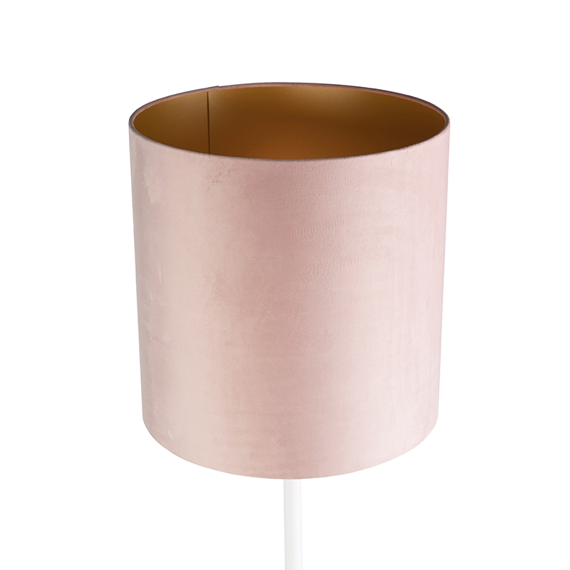 lampadaire romantique blanc avec abat-jour rose 40 cm - simplo