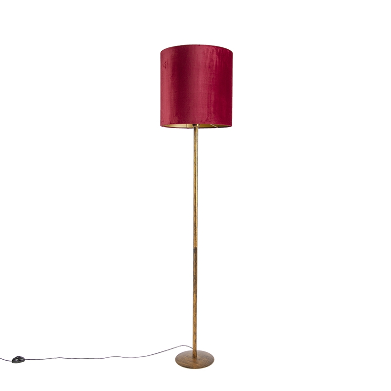Vintage floor lamp gold with red shade 40 cm Simplo