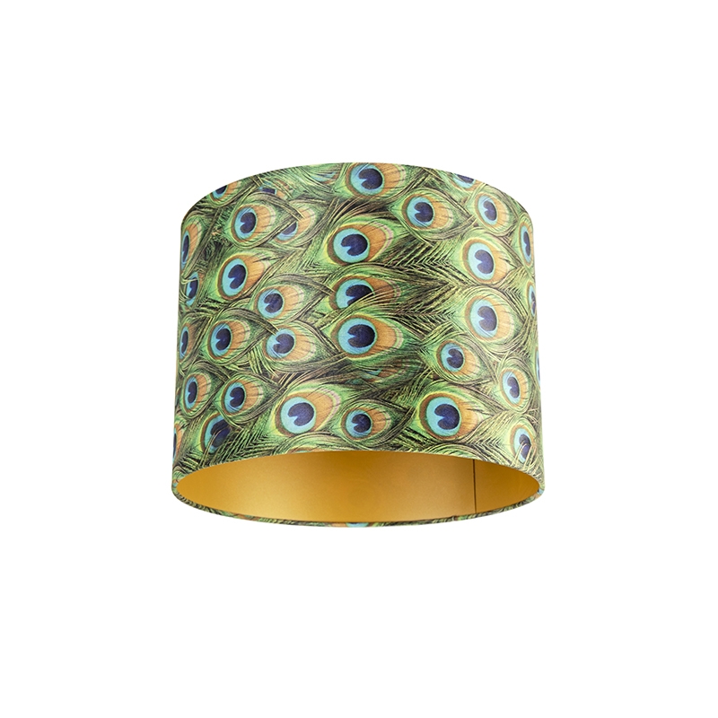 Zamatový tienidlo na lampu s dizajnom páva 40/40/30 so zlatým vnútrom