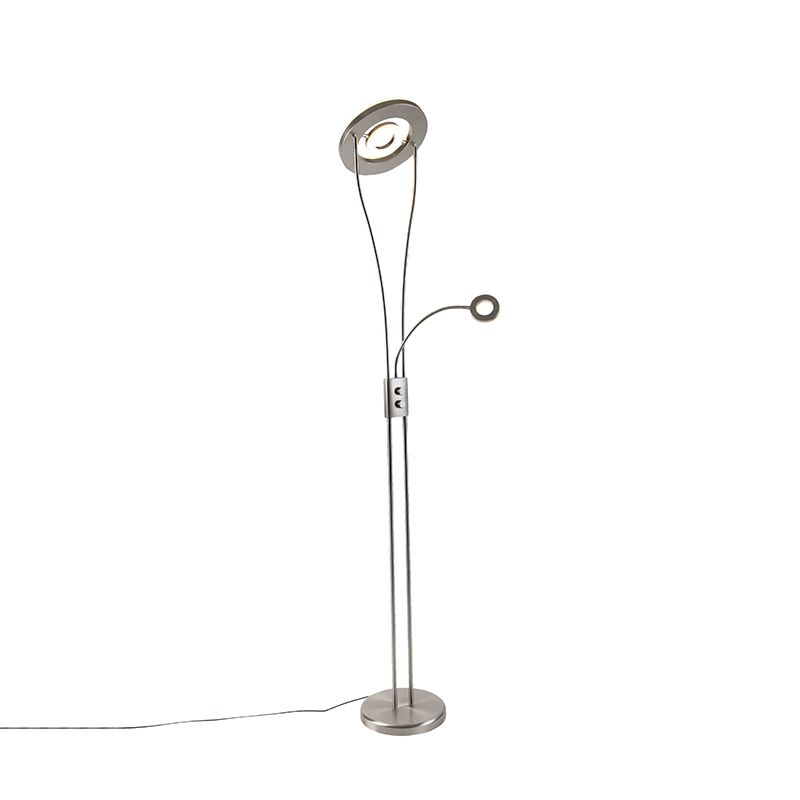 Moderná stojaca lampa z ocele vrátane LED s čítacím ramenom - Hella