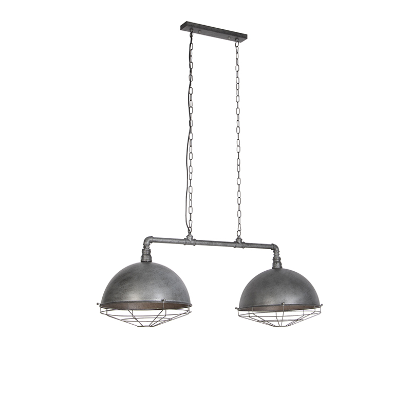 Industrile hanglamp antiek zilver 2-lichts - Course