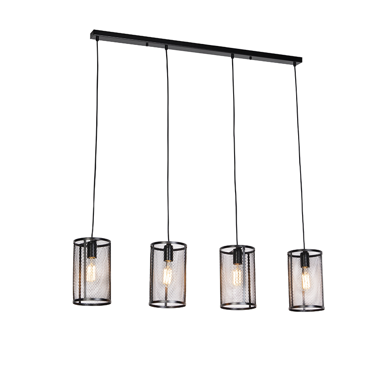 Industriële hanglamp zwart 4-lichts - Gauze Industriële hanglamp zwart 4-lichts - Gauze