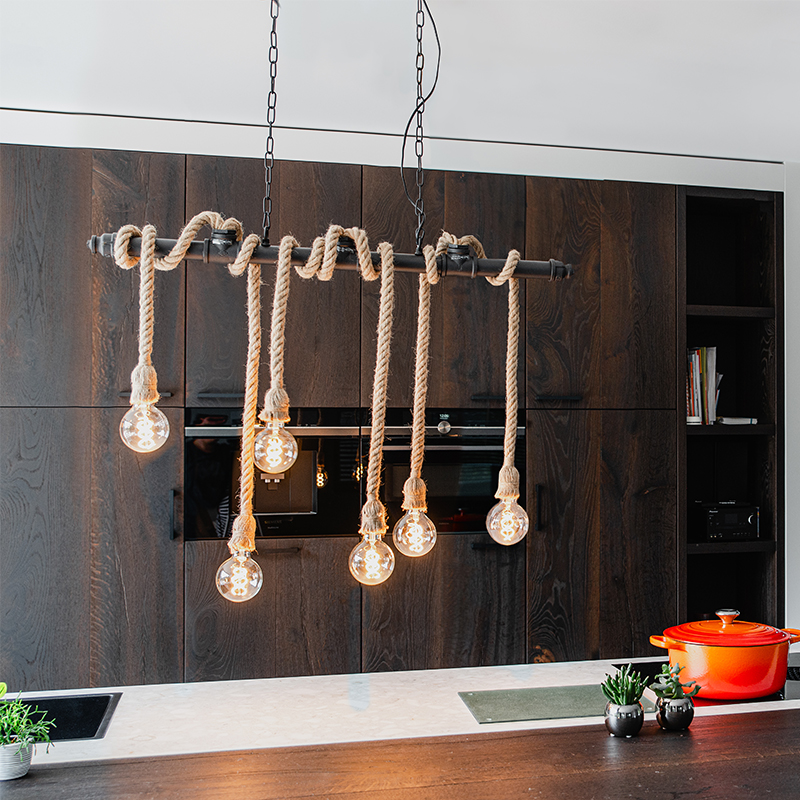 Industriële hanglamp zwart 6-lichts - Plural Industriële hanglamp zwart 6-lichts - Plural