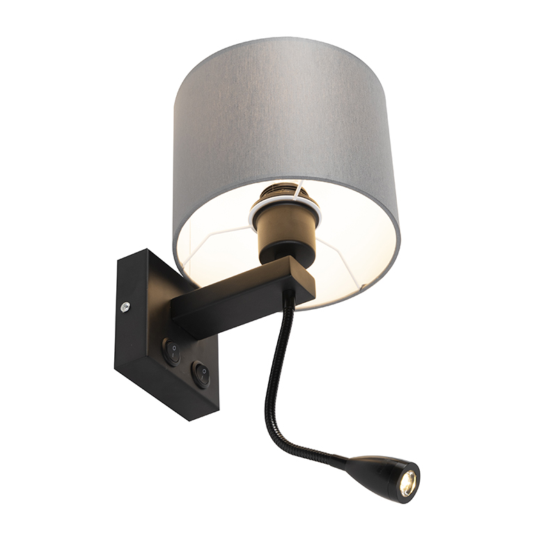 Modern Wall Light Black with Grey Shade - Brescia