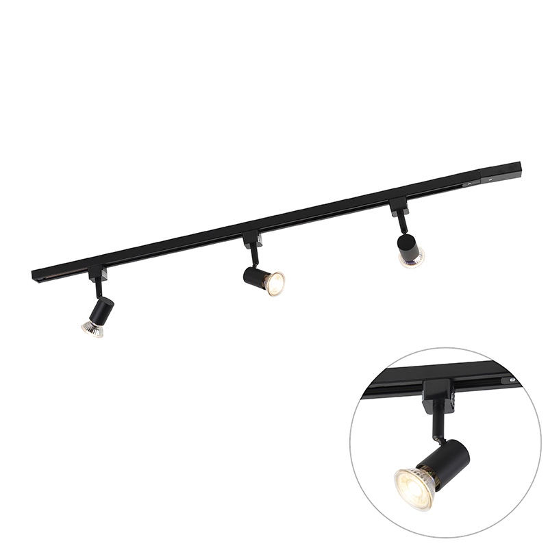 Moderný 1-fázový koľajnicový systém s 3 reflektormi čierny - Jeany