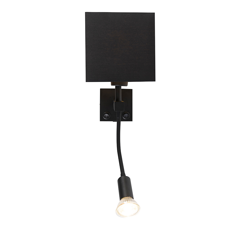 applique moderne noire avec usb et abat-jour carré noir - zeno