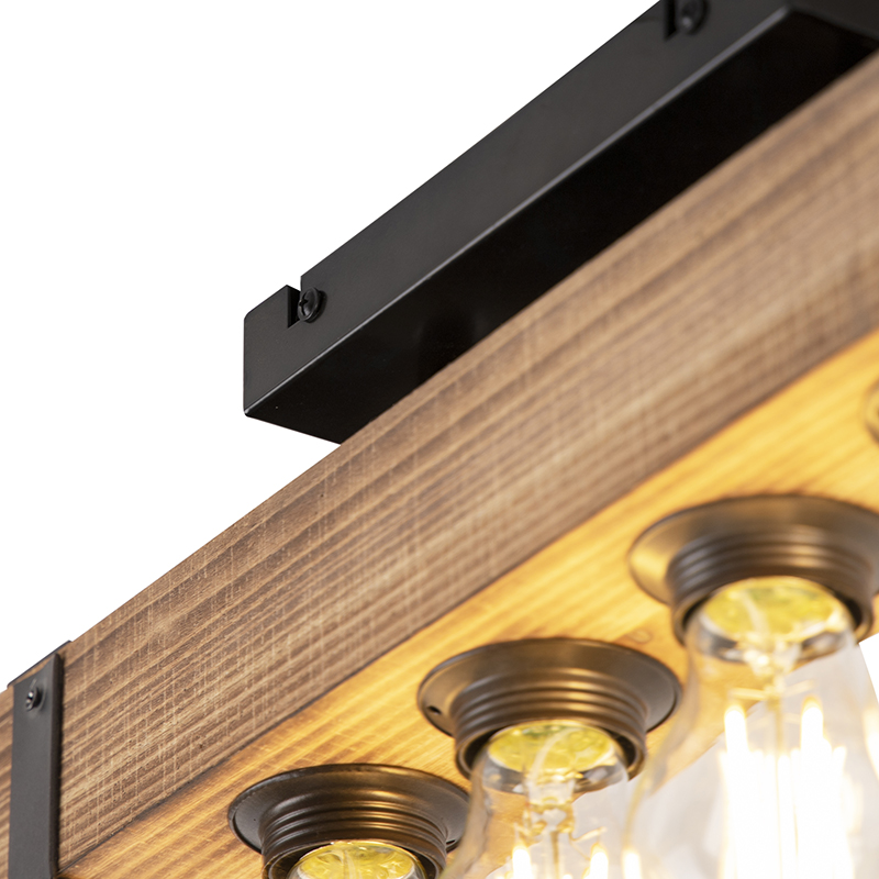 Industrial Ceiling Light Wood with Steel 4-Light - Reena