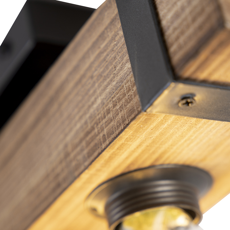 Industrial Ceiling Light Wood with Steel 4-Light - Reena