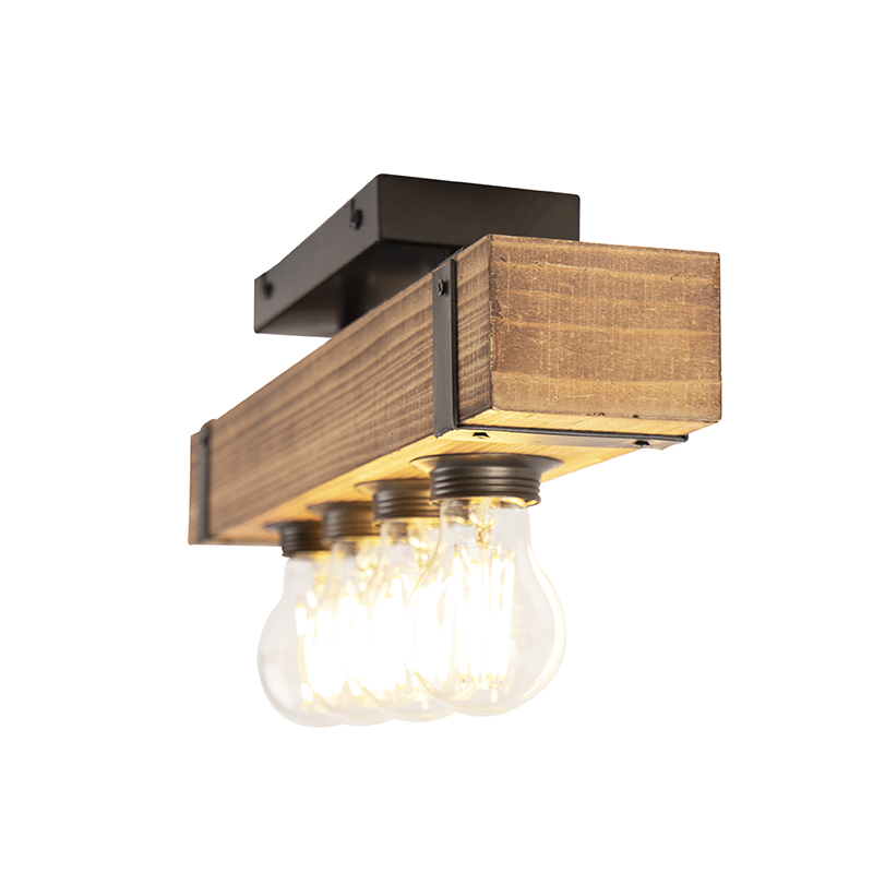 Industrial Ceiling Light Wood with Steel 4-Light - Reena