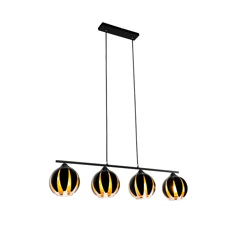 QAZQA Design hanglamp zwart met goud 4-lichts - Melone