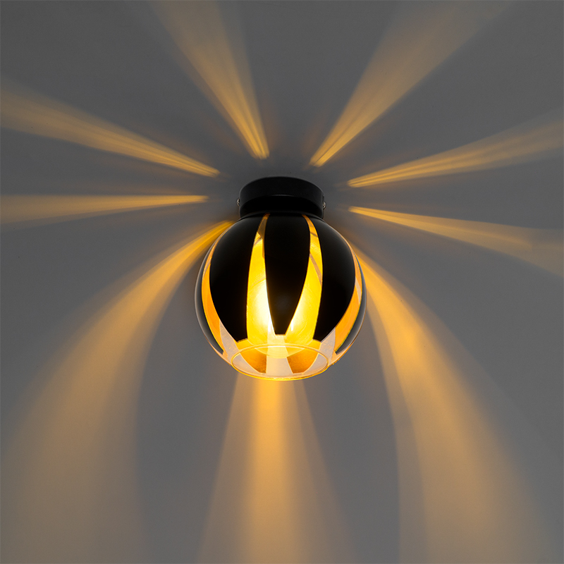Design plafondlamp zwart met goud - Melone Design plafondlamp zwart met goud - Melone