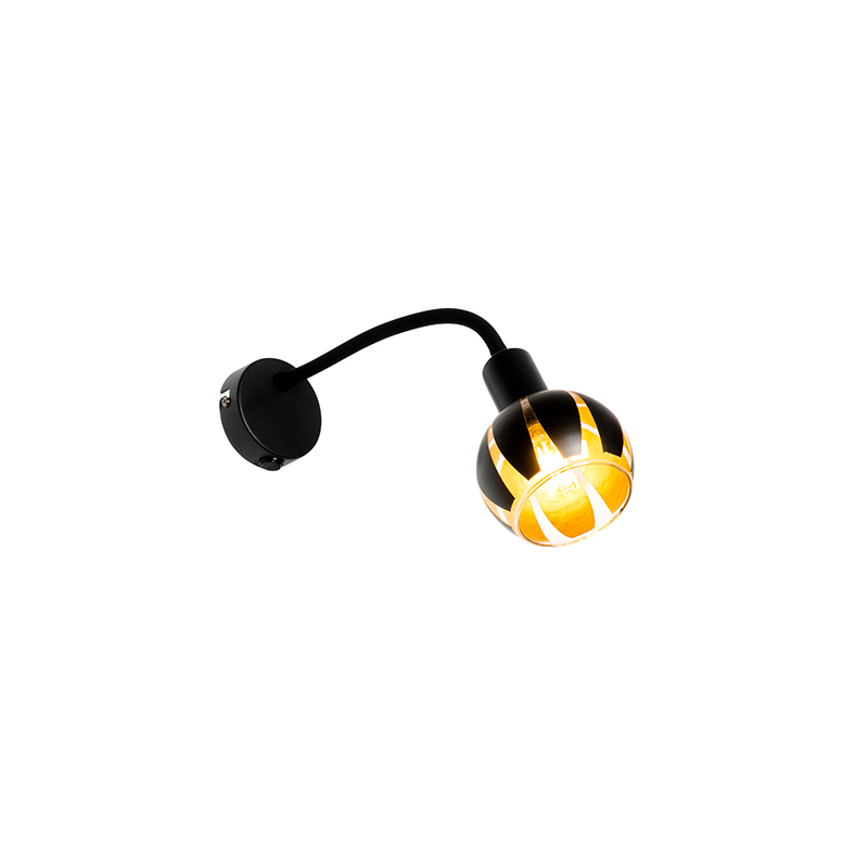 Dizajnová nástenná lampa čierna so zlatou s ohybným ramenom - Melone