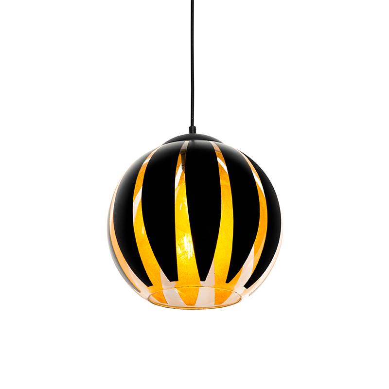 Nowoczesna lampa wisząca czarna ze złotem - Melone