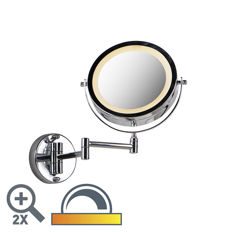 Ronde make up wandspiegel chroom op batterijen x2 - Vicino
