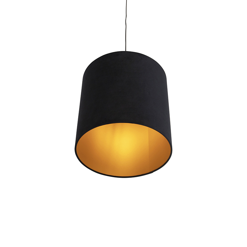 Pendant Light with Velvet Lampshade Black with Gold 40 cm - Combi