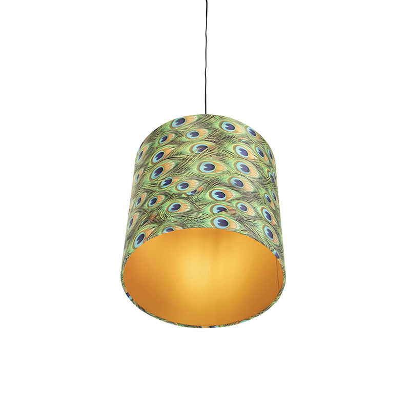 Pendant Light with Velvet Shade Peacock with Gold 40 cm - Combi