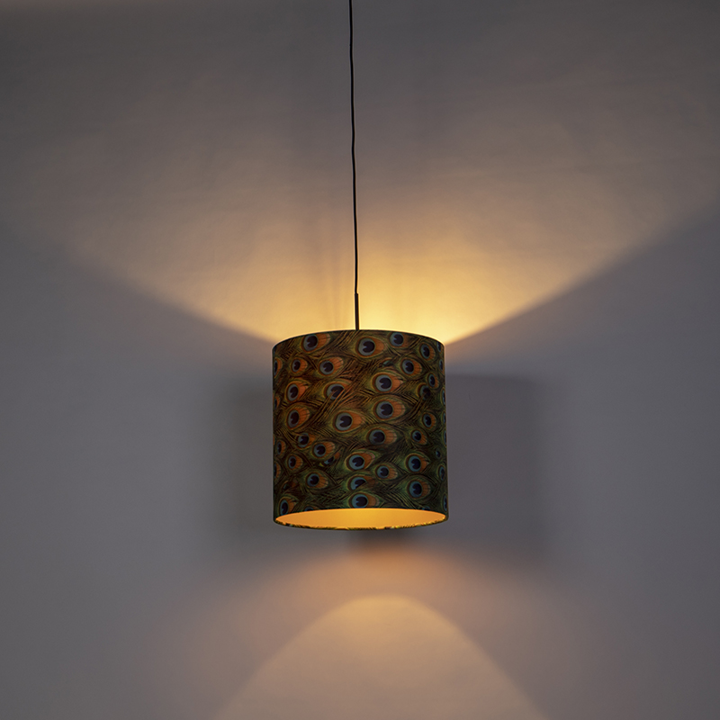 Pendant Light with Velvet Shade Peacock with Gold 40 cm - Combi