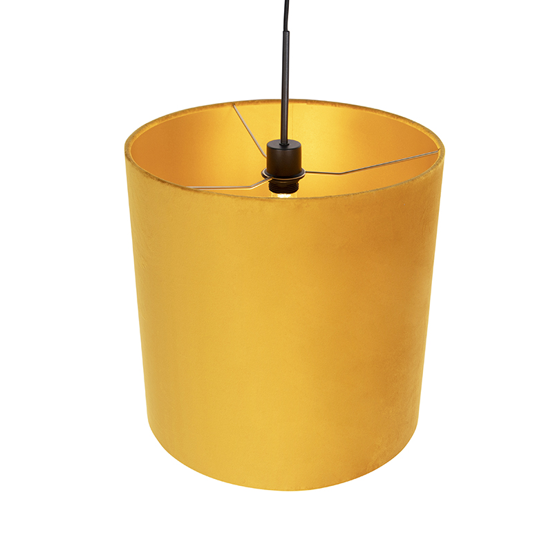 suspension avec abat-jour en velours jaune avec doré 40 cm - combi