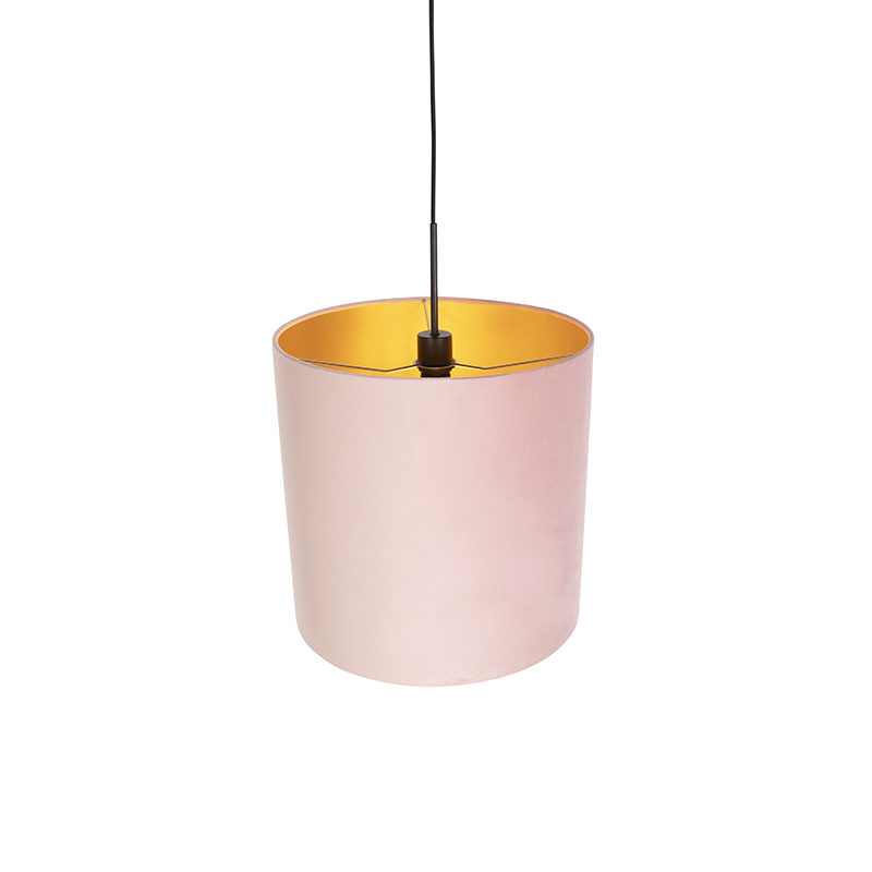 suspension avec abat-jour en velours rose avec doré 40 cm - combi