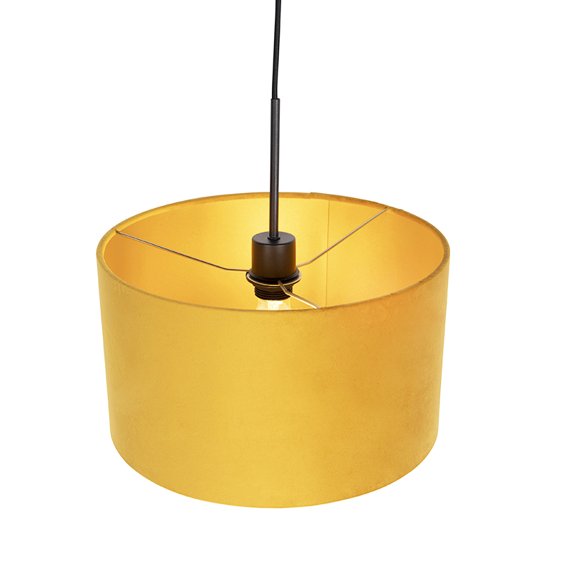 suspension avec abat-jour velours ocre et or 35 cm - combi