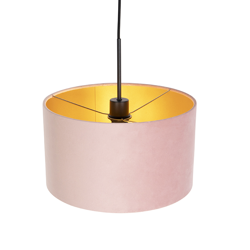 suspension avec abat-jour en velours rose et or 35 cm - combi