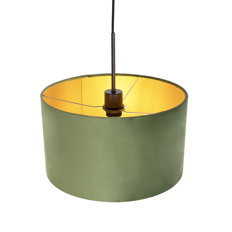 suspension avec abat-jour en velours vert et or 35 cm - combi