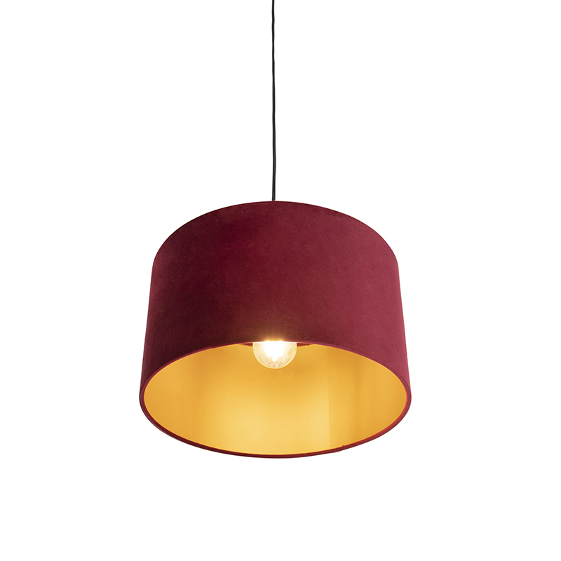 Lámpara colgante negra con pantalla de terciopelo rojo y dorado 35 cm - Combi