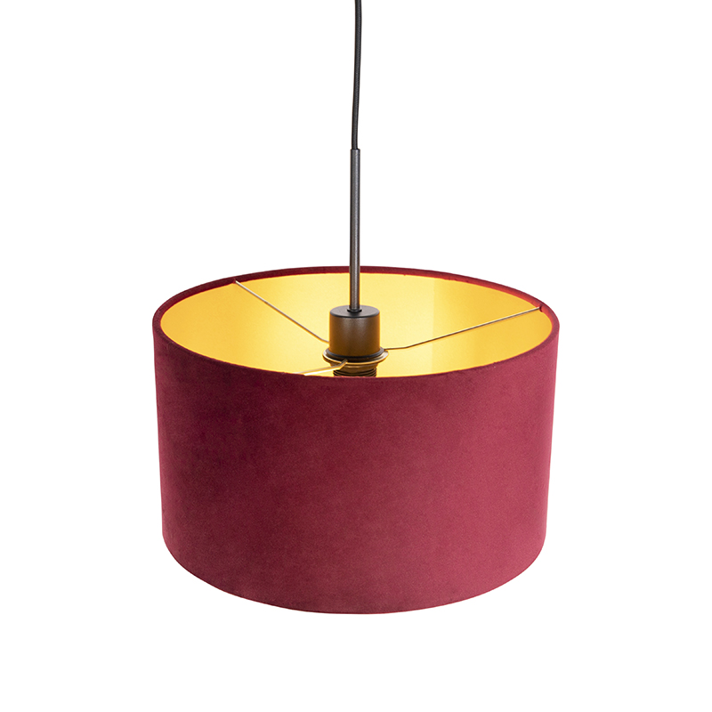 Lámpara colgante negra con pantalla de terciopelo rojo y dorado 35 cm - Combi