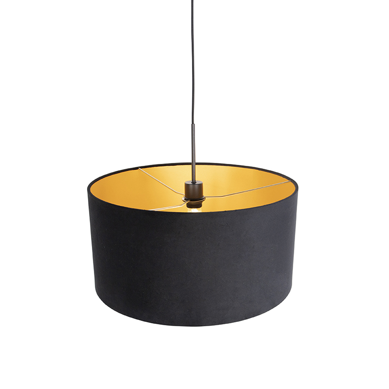 suspension avec abat-jour en velours noir et or 50 cm - combi