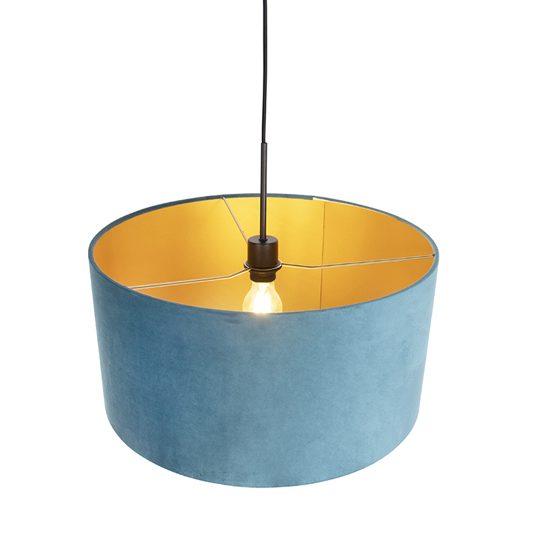 suspension avec abat-jour en velours bleu avec doré 50 cm - combi