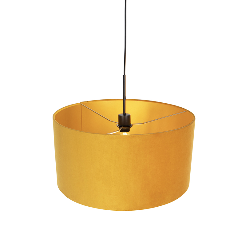 suspension noire avec abat-jour en velours jaune avec doré 50 cm - combi