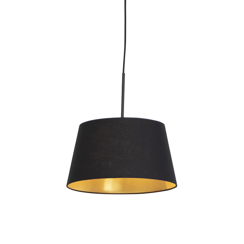 Lampă suspendată cu abajur de bumbac negru cu aur 32 cm - Combi