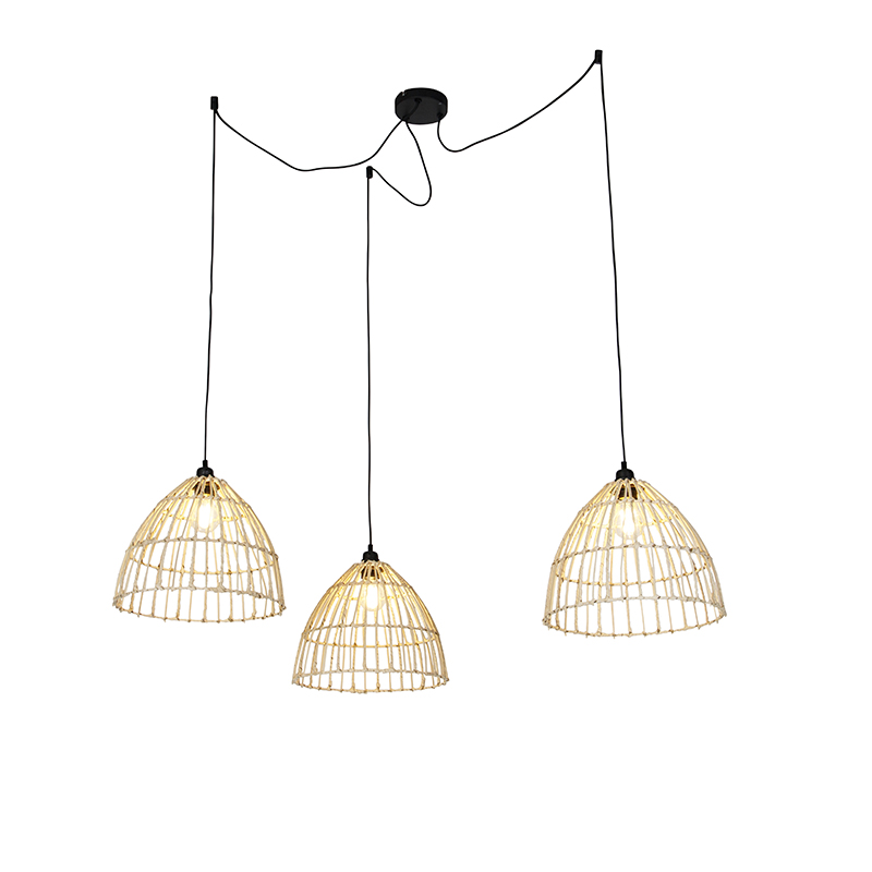 Vidiecka závesná lampa s 3 ratanovými tienidlami - Cava