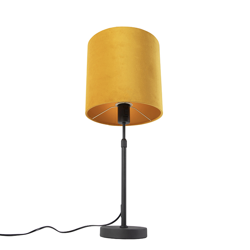 lampe de table noir avec abat-jour en velours jaune avec or 25 cm - parte