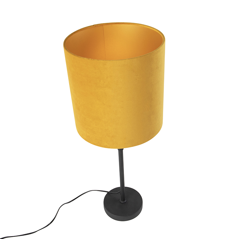 lampe de table noir avec abat-jour en velours jaune avec or 25 cm - parte