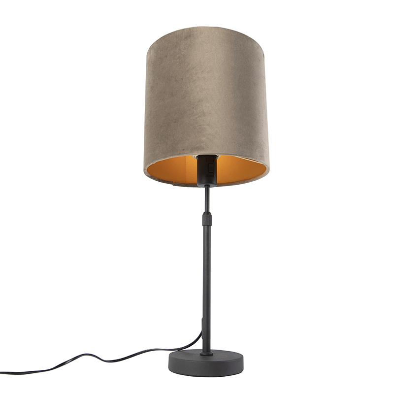 lampe de table noir avec abat-jour en velours taupe avec or 25 cm - parte