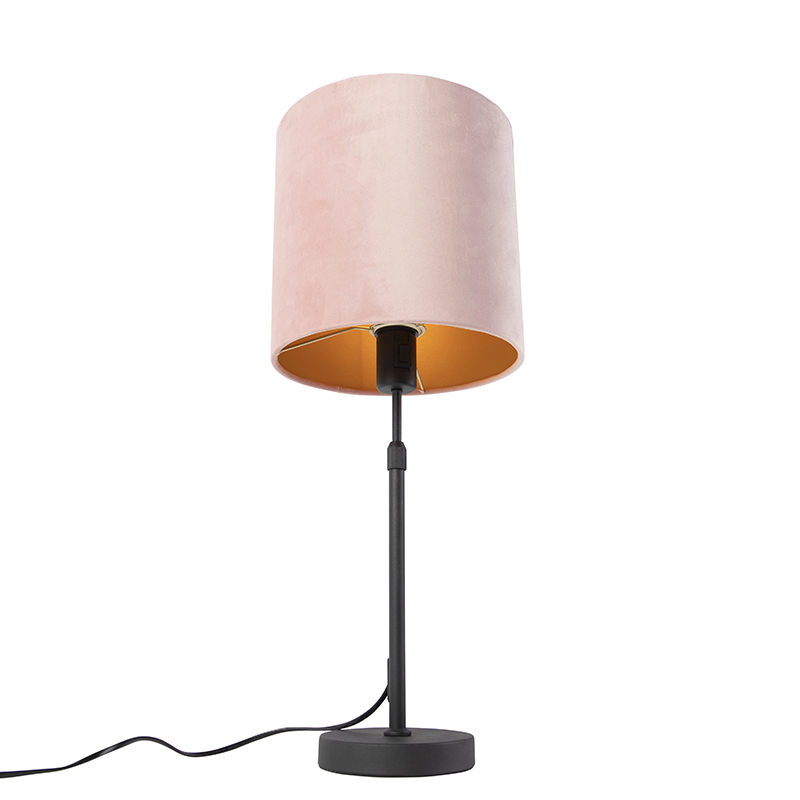 lampe de table noir avec abat-jour velours rose avec or 25 cm - parte