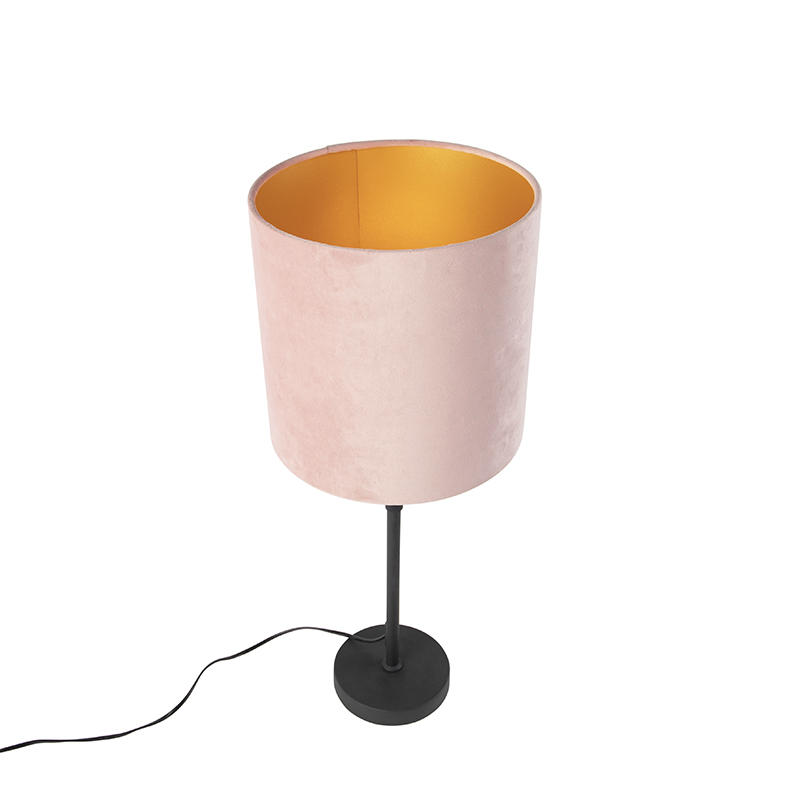 lampe de table noir avec abat-jour velours rose avec or 25 cm - parte