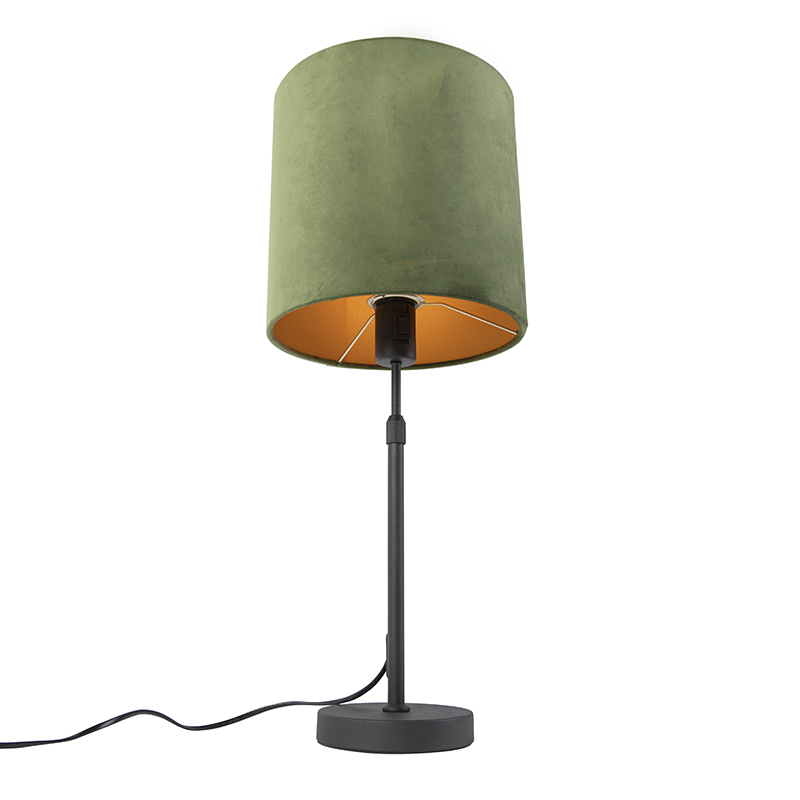 lampe de table noir avec abat-jour en velours vert avec or 25 cm - parte